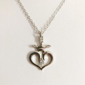 Royal Heart Rhinestone Pendant Necklace Silver Tone